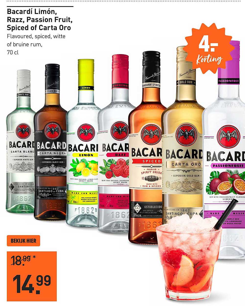 Bacardí Limón, Razz, Passion Fruit, Spiced of Carta Oro, 70 cl