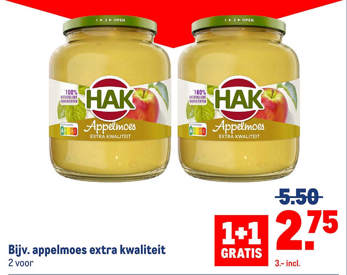 Bijv. appelmoes extra kwaliteit 2 voor