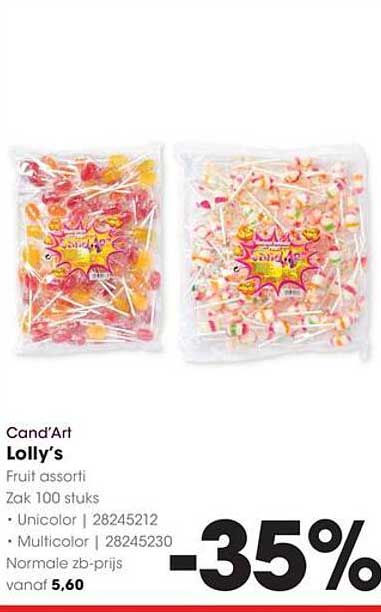 Cand'Art Lolly's Fruit assorti Zak 100 stuks