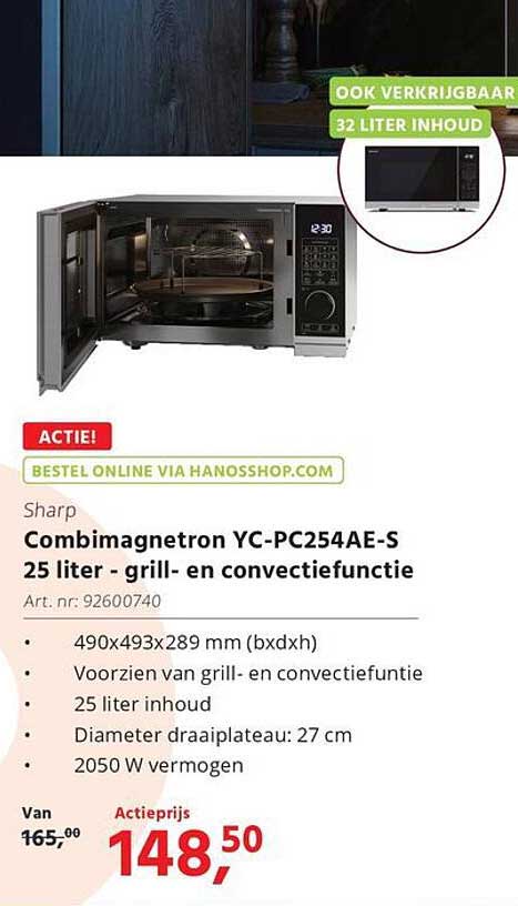 Combimagnetron YC-PC254AE-S 25 liter - grill- en convectiefunctie