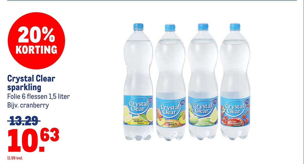 Crystal Clear sparkling Folie 6 flessen 1,5 liter Bijv. cranberry