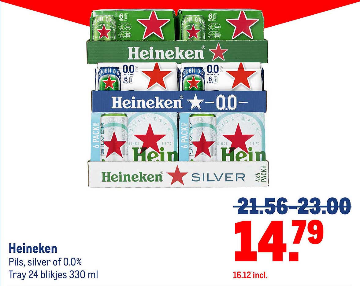 Heineken Pils, silver of 0.0% Tray 24 blikjes 330 ml