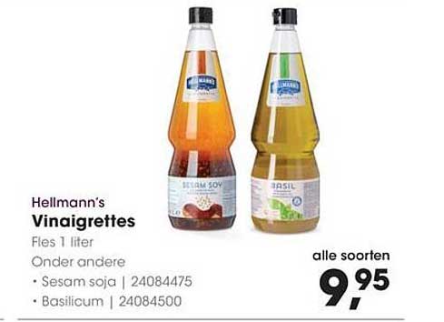 Hellmann's Vinaigrettes Fles 1 liter Onder andere • Sesam soja • Basilicum