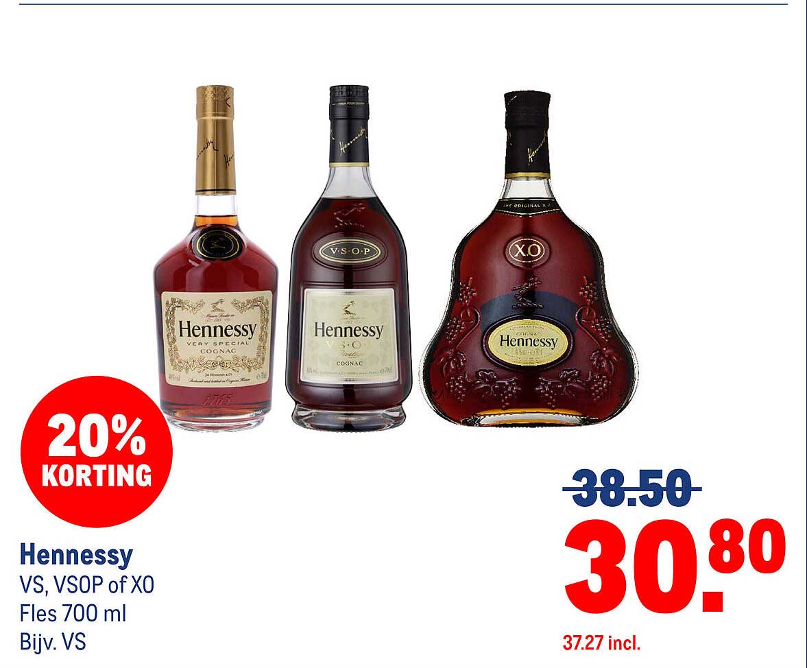 Hennessy VS, VSOP of XO Fles 700 ml