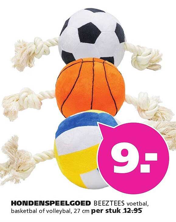 HONDENSPEELGOED BEEZTEES voetbal, basketball of volleybal, 27 cm per stuk