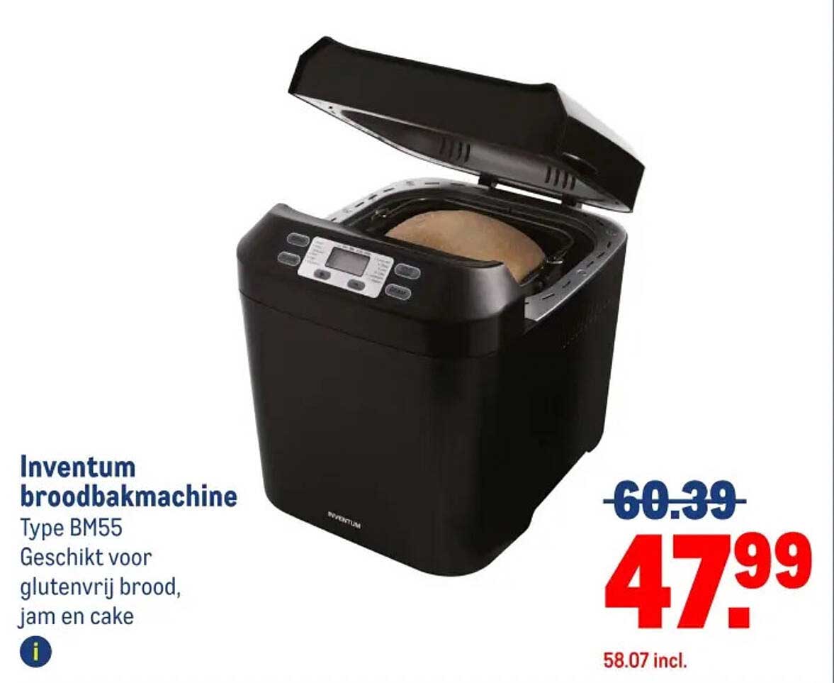 Inventum broodbakmachine Type BM55 Geschikt voor glutenvrij brood, jam en cake