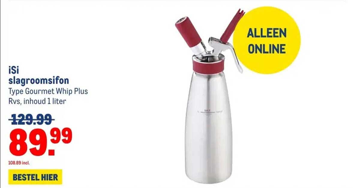 iSi slagroomsifon Type Gourmet Whip Plus Rvs, inhoud 1 liter