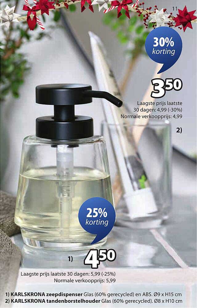 KARLSKRONA zeepdispenser Glas (60% gerecycled) en ABS. Ø9 x H15 cm