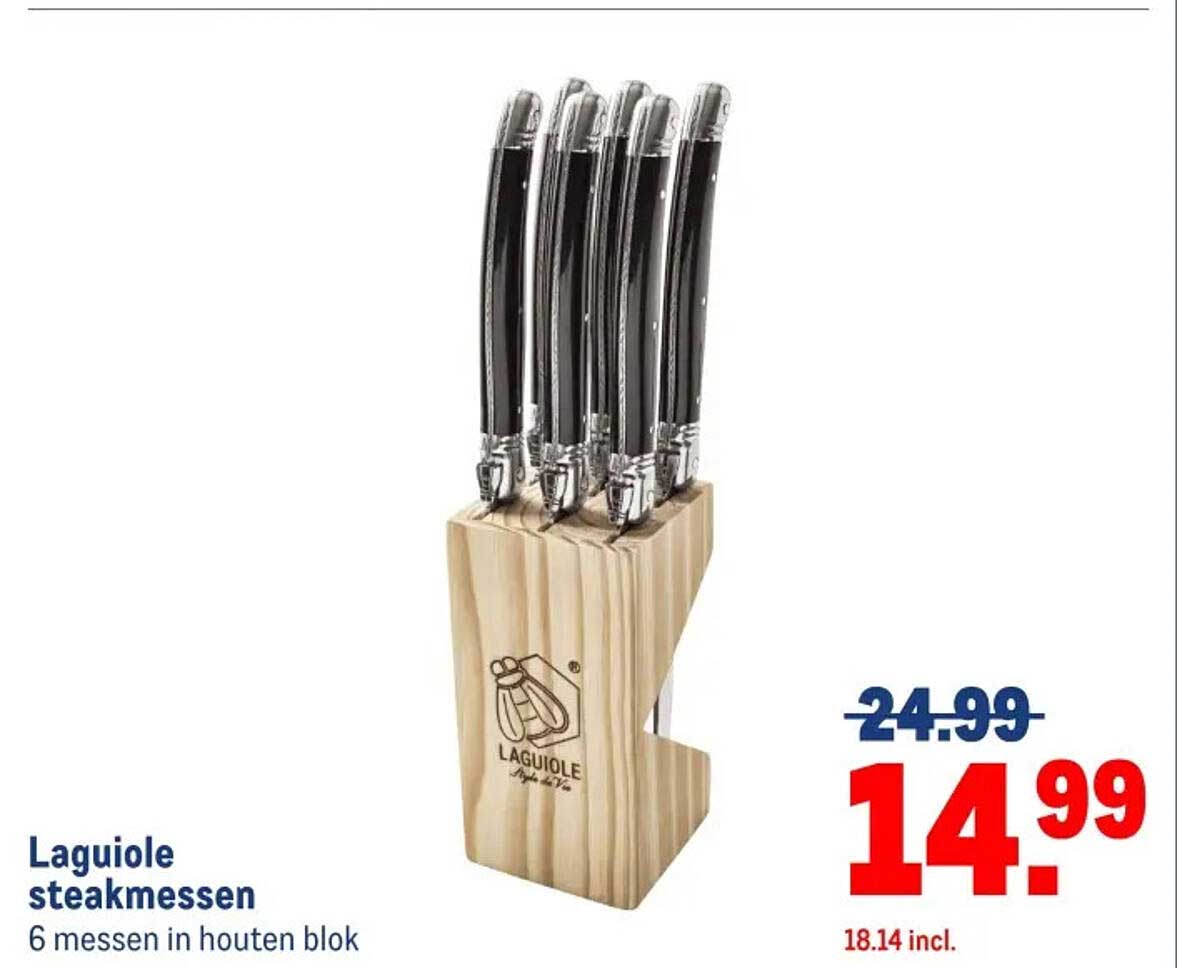 Laguiole steakmessen 6 messen in houten blok