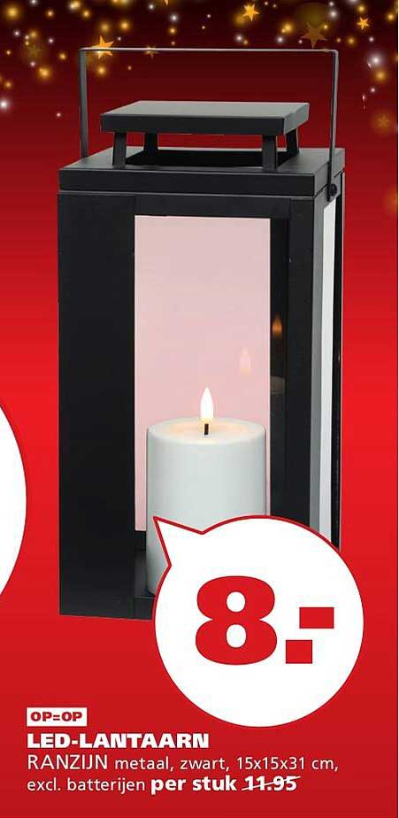 LED-Lantaarn RANZIJN metaal, zwart, 15x15x31 cm, excl. batterijen per stuk 11,95
