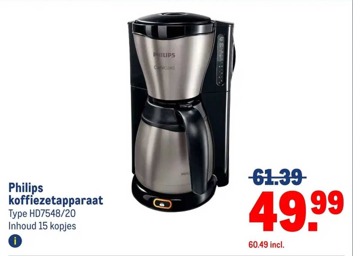 Philips koffiezetapparaat Type HD7548/20 Inhoud 15 kopjes