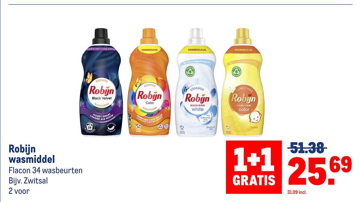 Robijn wasmiddel Flacon 34 wasbeurten Bijv. Zwitsal 2 voor