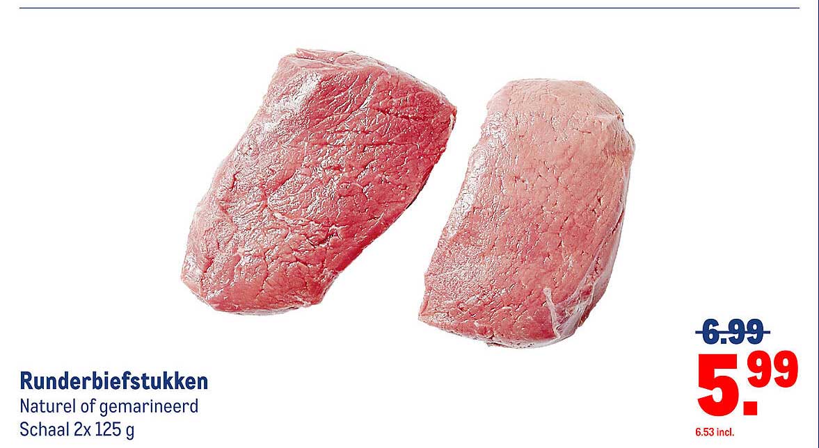 Runderbiefstukken Natuurlijk of gemarineerd Schaal 2x 125 g