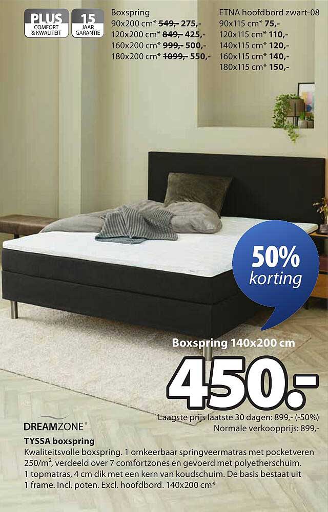 TYSSA boxspring 140x200 cm – 50% korting