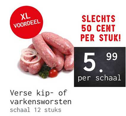 Verse kip- of varkensworsten schaal 12 stuks