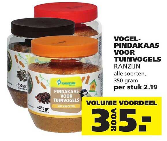VOGEL-PINDAKAAS VOOR TUINVOGELS RANZIJN alle soorten, 350 gram per stuk 2.19