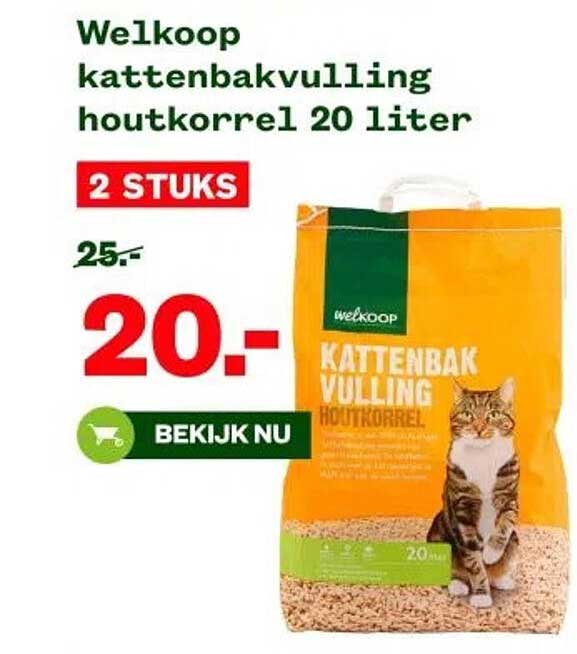 Welkoop kattenbakvulling houtkorrel 20 liter