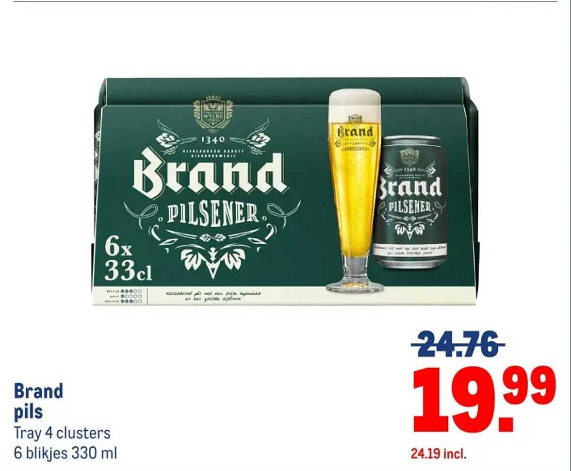 Brand pils Tray 4 clusters 6 blikjes 330 ml