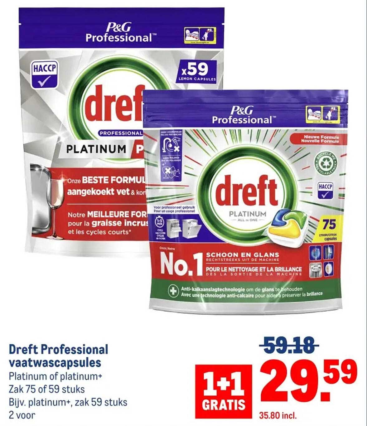 Dreft Professional vaatwascapsules Platinum of platinum+