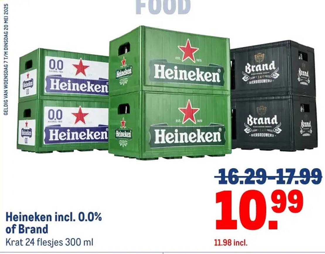 Heineken incl. 0.0% of Brand - Krat 24 flesjes 300 ml
