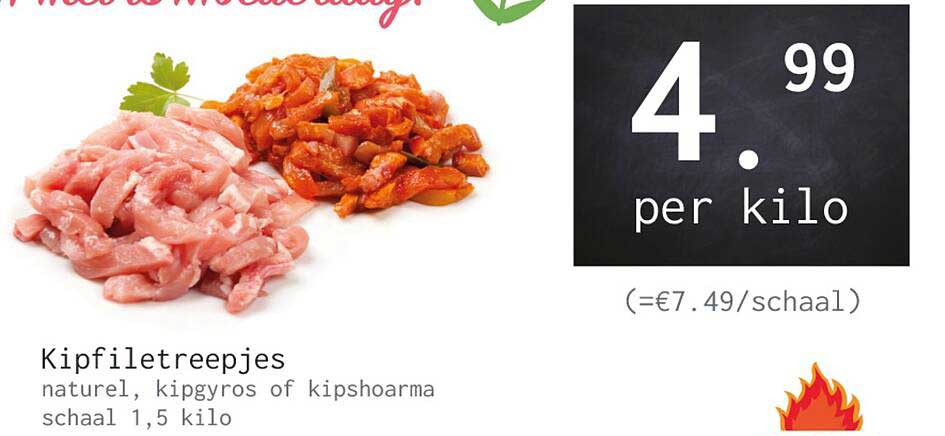 Kipfiletreepjes natuur, kipgryos of kipshoarma schaal 1,5 kilo