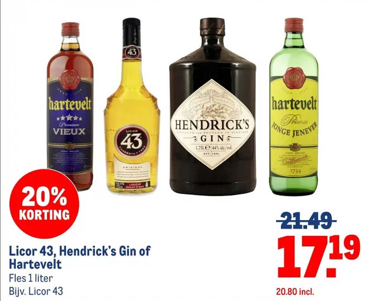 Licor 43, Hendrick's Gin of Hartevelt Fles 1 liter