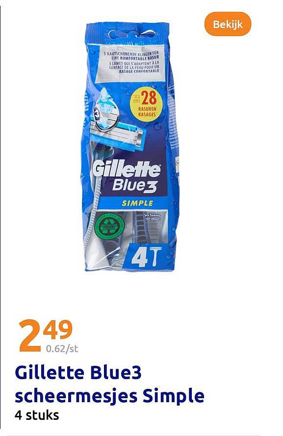 Gillette Blue3 scheermesjes Simple 4 stuks