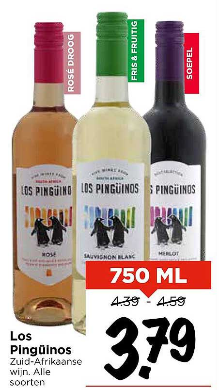 Los Pingüinos Zuid-Afrikaanse wijn. Alle soorten