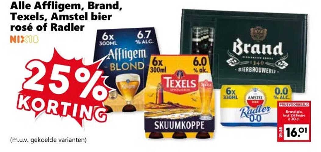 Alle Affligem, Brand, Texels, Amstel bier rosé of Radler 25% KORTING