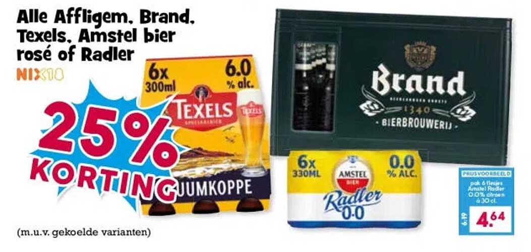 Alle Affligem, Brand, Texels, Amstel bier rosé of Radler 25% KORTING