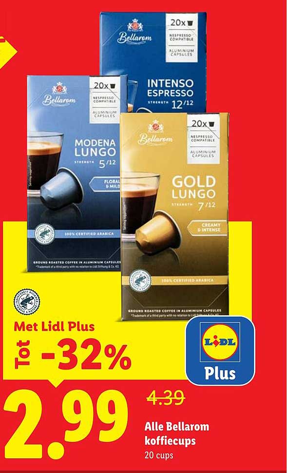 Alle Bellarom koffiecups 20 cups Tot -32%