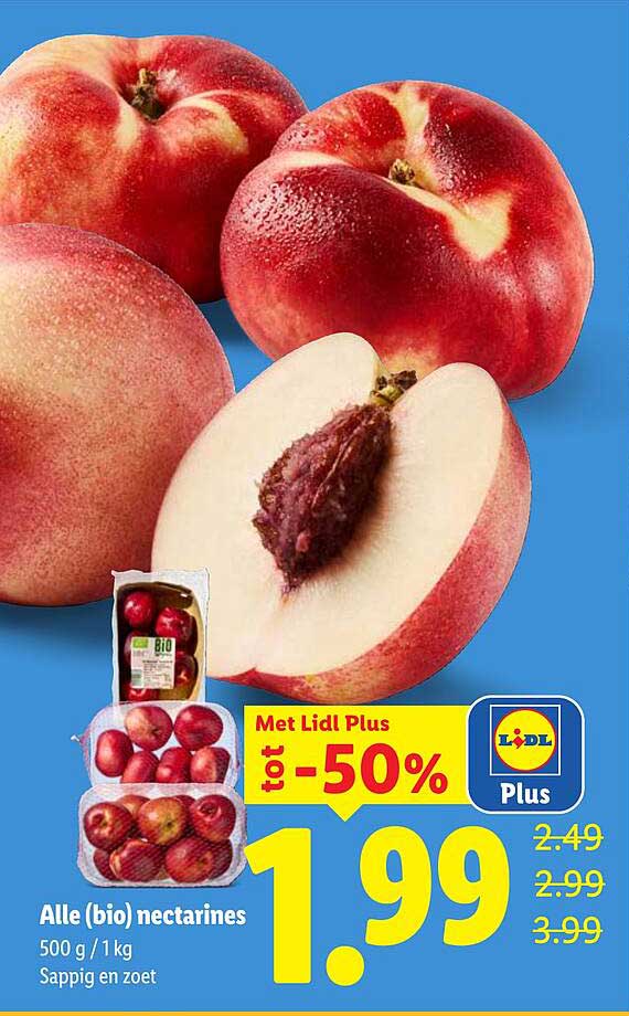 Alle (bio) nectarines Met Lidl Plus tot -50%