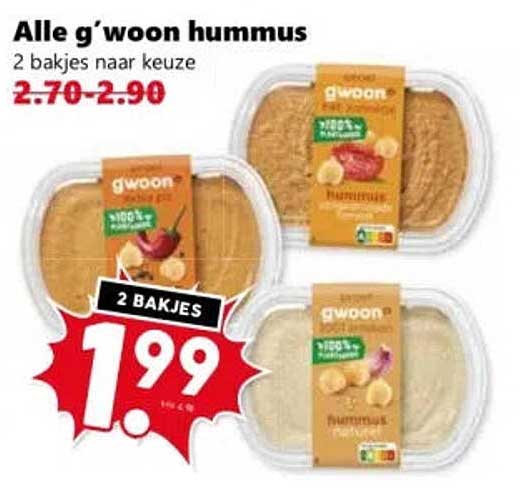 Alle g'woon hummus 2 bakjes naar keuze
