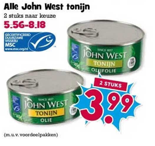 Alle John West tonijn 2 stuks naar keuze