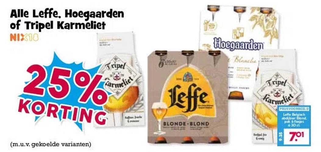 Alle Leffe, Hoegaarden of Tripel Karmeliet 25% korting