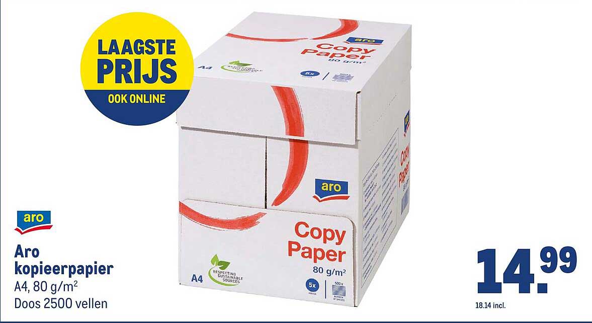 Aro kopieerpapier A4, 80 g/m², Doos 2500 vellen