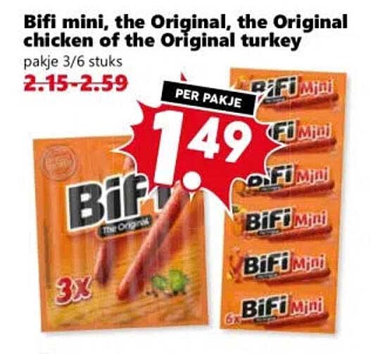 Bifi mini, the Original, the Original chicken of the Original turkey pakje 3/6 stuks