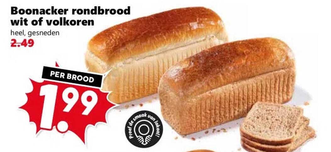 Boonacker rondbrood wit of volkoren heel, gesneden
