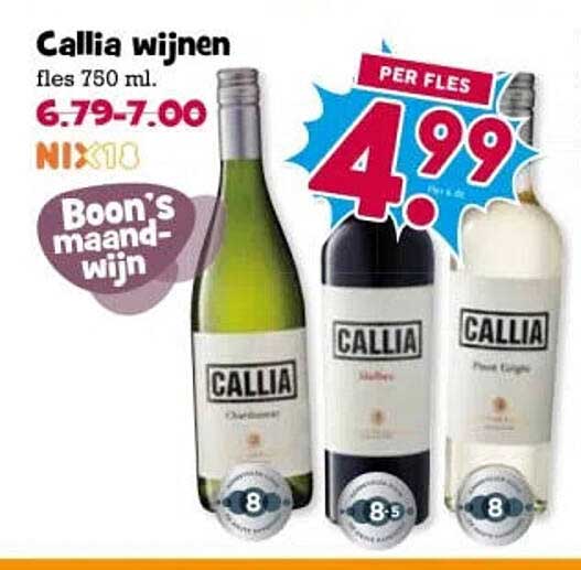Callia wijnen fles 750 ml. Boon's maand wijn