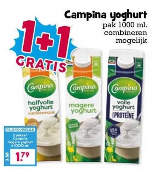 Campina yoghurt pak 1000 ml combineren mogelijk 1+1 GRATIS