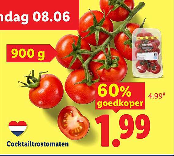 Cocktailtrostomaten 900 g 60% goedkoper