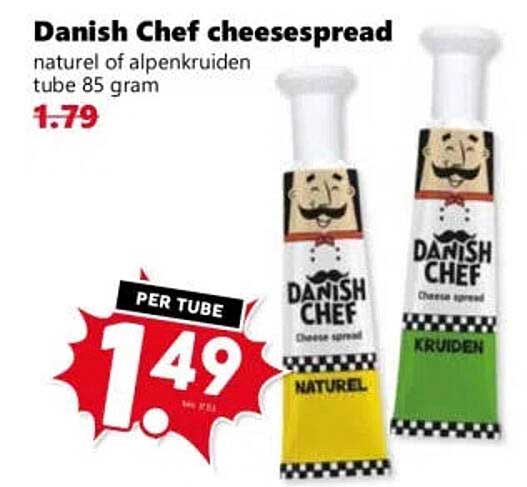 Danish Chef cheesespread naturel of alpenkruiden tube 85 gram