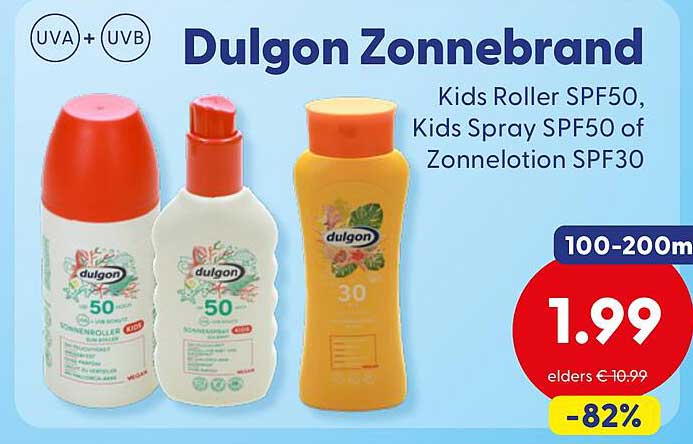 Dulgon Zonnebrand Kids Roller SPF50, Kids Spray SPF50 of Zonnelotion SPF30