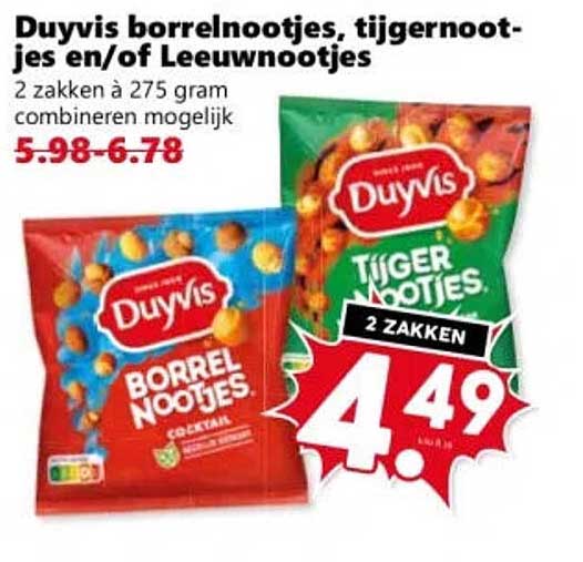 Duyvis borrelnootjes, tijgernootjes en/of Leeuwnootjes