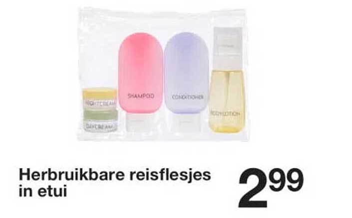Herbruikbare reisflesjes in etui