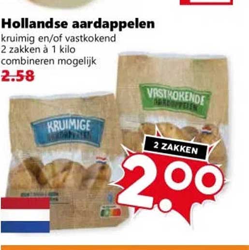Hollandse aardappelen kruimig en/of vastkokend 2 zakken a 1 kilo combineren mogelijk 2 ZAKKEN
