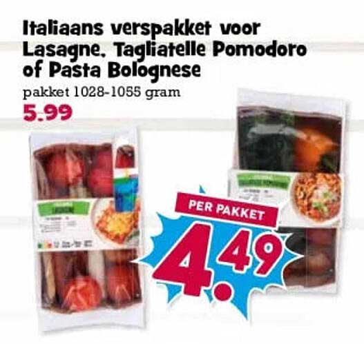 Italiaans verspakket voor Lasagne, Tagliatelle Pomodoro of Pasta Bolognese