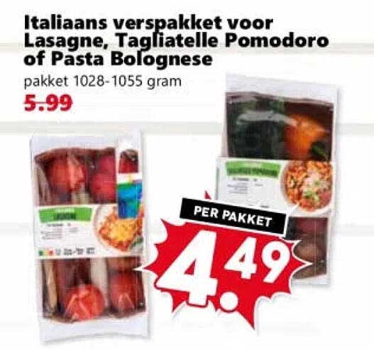 Italiaans verspakket voor Lasagne, Tagliatelle Pomodoro of Pasta Bolognese