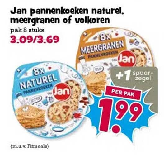 Jan pannenkoeken naturel, meergranen of volkoren +1 spaarzegel