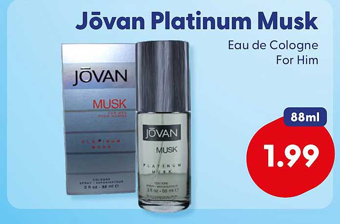 Jovan Platinum Musk Eau de Cologne For Him 88ml